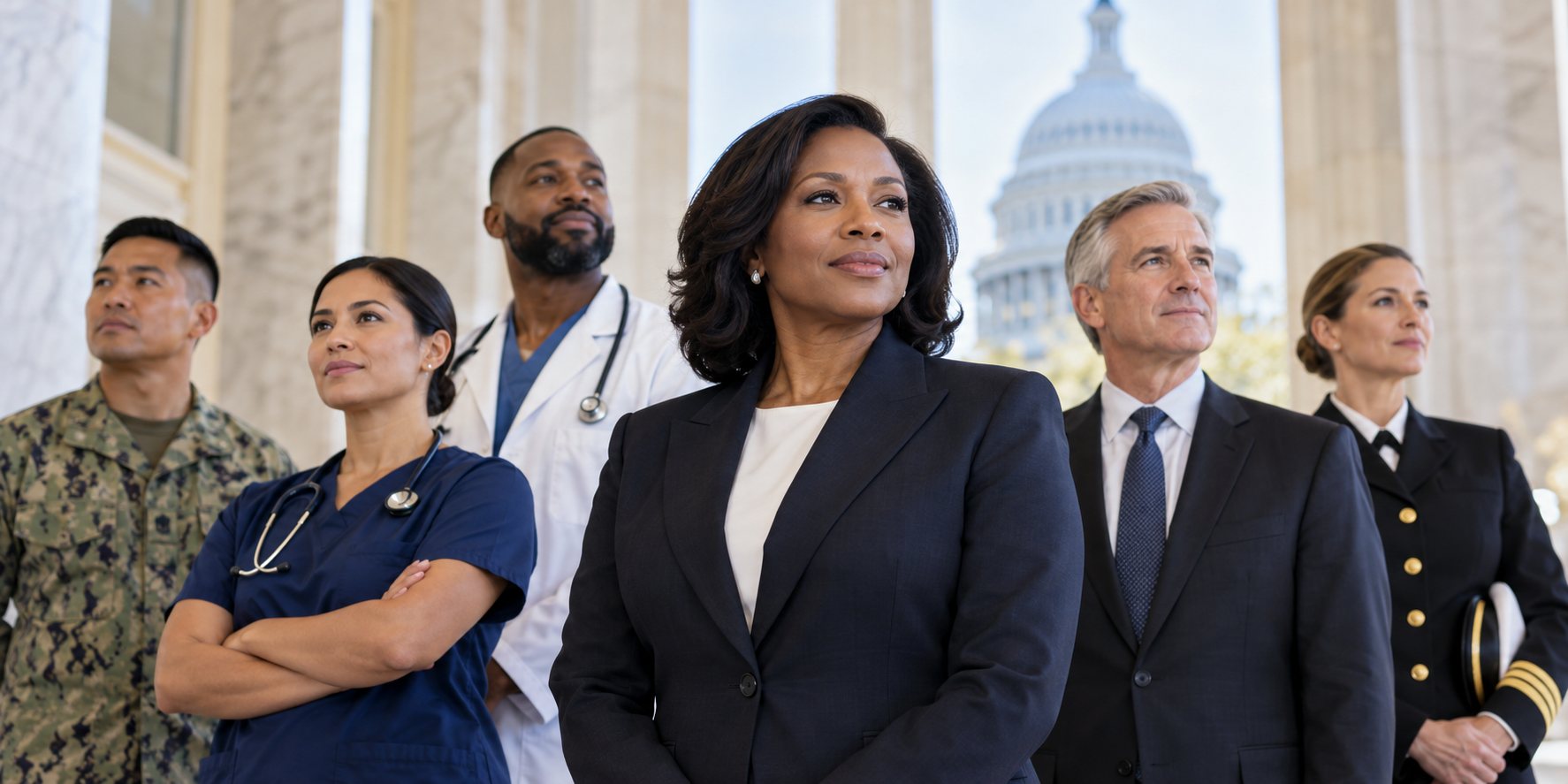 Diverse military healthcare leaders representing service, clinical excellence, and healthcare leadership
